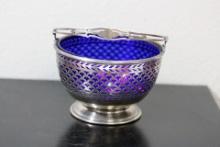 A Sterling and Cobalt Blue Glass Basket
