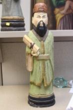 Carved, Signed Wooden Asian Statue