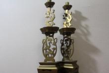 A Pair of Chinese Brass Candlesticks