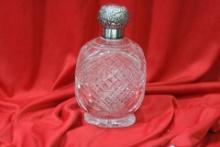 A Sterling Top Cut Glass Flask