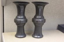 Pair of Antique Gu Shaped Vase