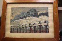 Signed Woodblock Print "Yamato Shigisan Shrine"