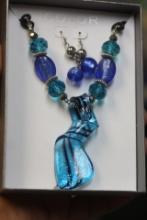 Glass Necklace and Earrings Suite