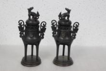 A Pair of Antique Chinese Bronze Urn