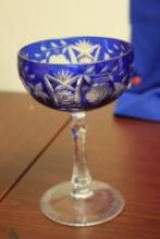 A Cobalt Blue Cut Glass Wine Goblet