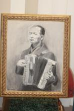 Oil on Board Black and White Painting