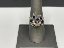 VINTAGE 14K TWO-TONE GOLD BLUE SAPPHIRE AND DIAMOND FASHION RING