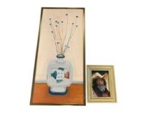 TWO ORIGINAL PAINTINGS INCLUDING MINIATURE OIL PAINTING BY DARBY "JUST OLD" AND BY LIZ MCDONALD