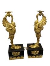 20TH CENTURY THAI GILT BRONZE TEMPLE BIRD USED AS ORNAMENTS IN TEMPLES ON BLACK FINISHED WOODEN B...