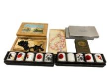 ASSORTED COLLECTIBLES INCLUDING TWO SETS OF JAPANESE MADE SAKE CUPS, FAUX PEARL JEWWELRY, AND MORE