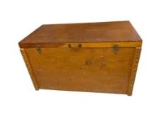 VINTAGE WOOD TOY CHEST ON CASTORS