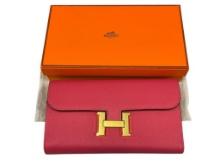 MARKED HERMES ROSE CONSTANCE VAUX EPSON LONG DESIGNER WALLET