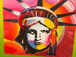 PETER MAX GERMAN-AMERICAN ARTIST MIXED MEDIA AND COLOR LITHOGRAPH ON PAPER "LIBERTY HEAD ON BLENDS"