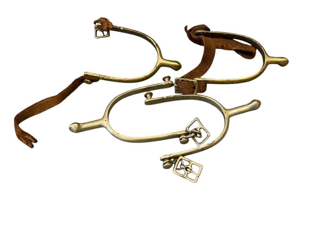 TWO PAIRS OF ANTIQUE WWI ERA US CAVALRY RIDING SPURS ONE PAIR IS MARKED "U.S. - A.B."