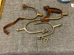 TWO PAIRS OF ANTIQUE WWI ERA US CAVALRY RIDING SPURS ONE PAIR IS MARKED "U.S. - A.B."