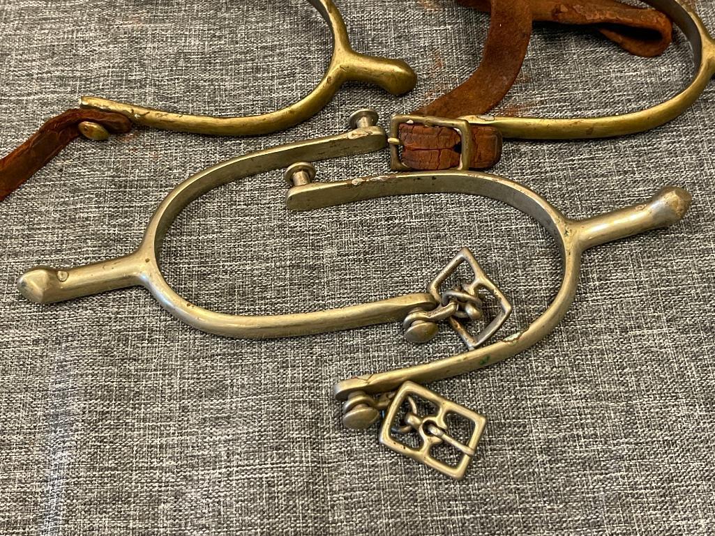 TWO PAIRS OF ANTIQUE WWI ERA US CAVALRY RIDING SPURS ONE PAIR IS MARKED "U.S. - A.B."