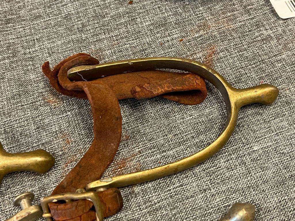 TWO PAIRS OF ANTIQUE WWI ERA US CAVALRY RIDING SPURS ONE PAIR IS MARKED "U.S. - A.B."