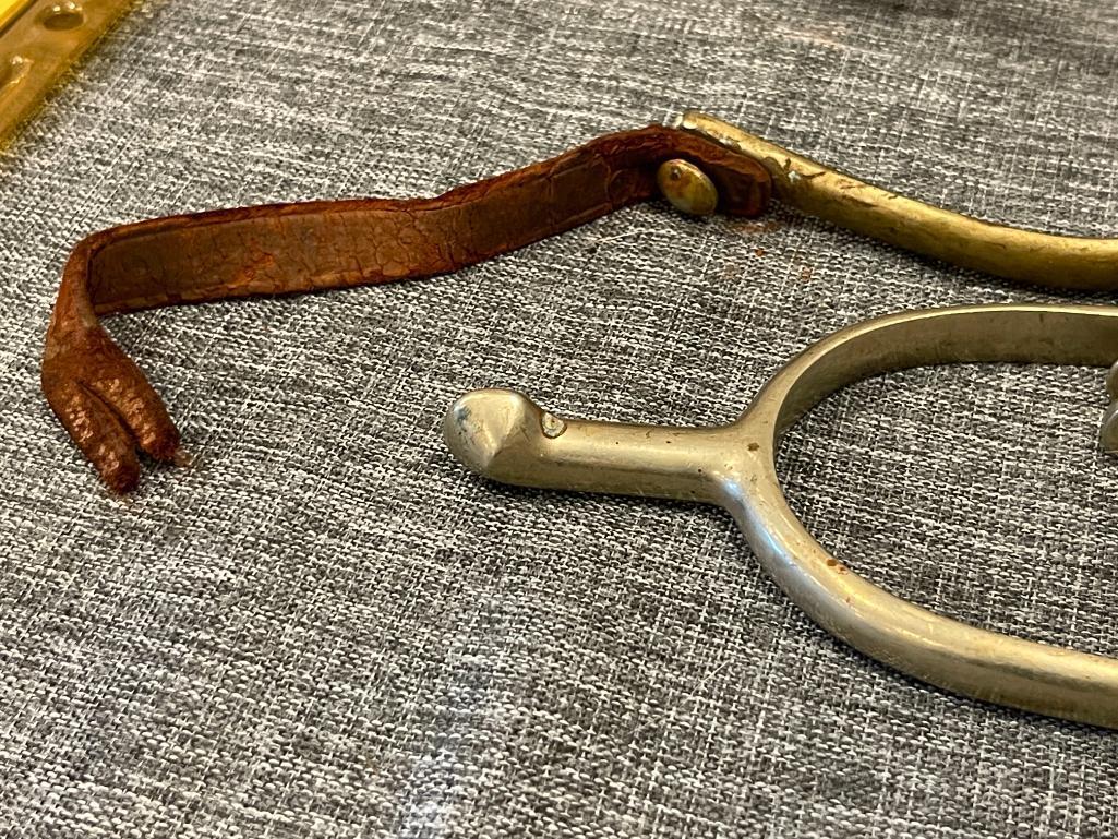 TWO PAIRS OF ANTIQUE WWI ERA US CAVALRY RIDING SPURS ONE PAIR IS MARKED "U.S. - A.B."