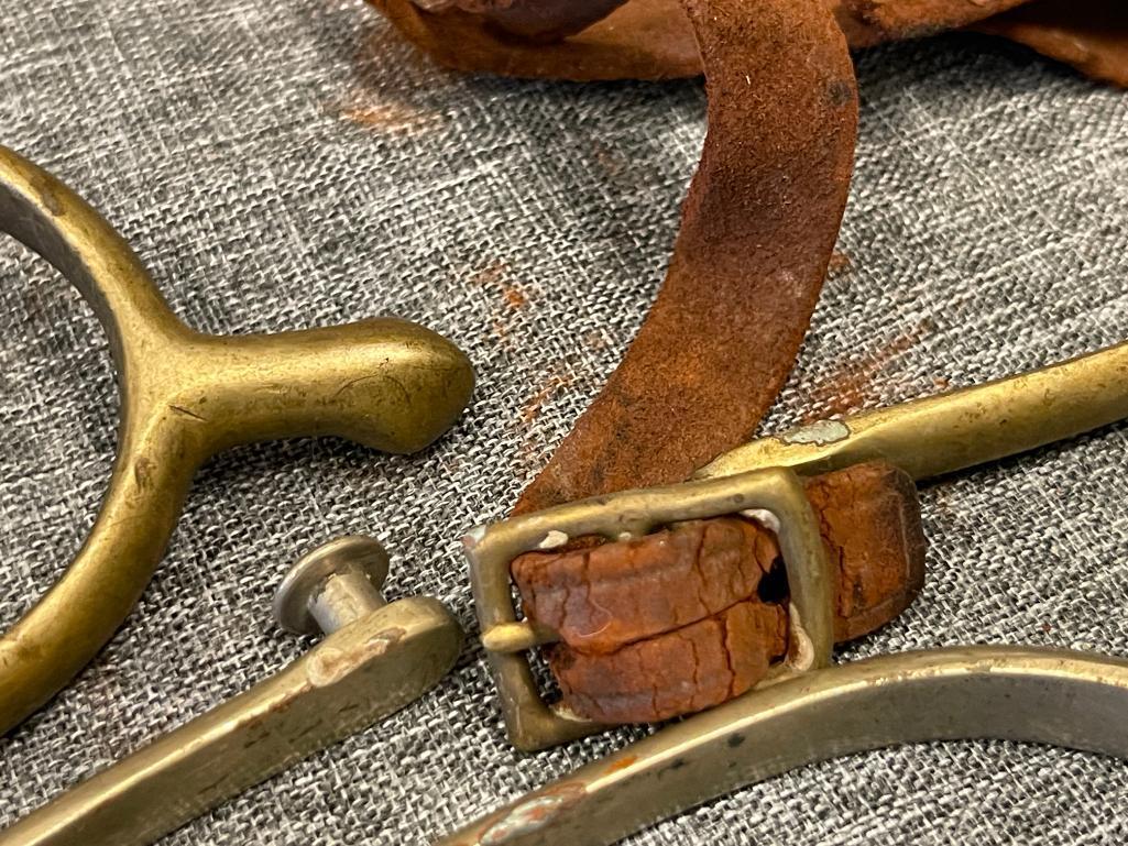 TWO PAIRS OF ANTIQUE WWI ERA US CAVALRY RIDING SPURS ONE PAIR IS MARKED "U.S. - A.B."