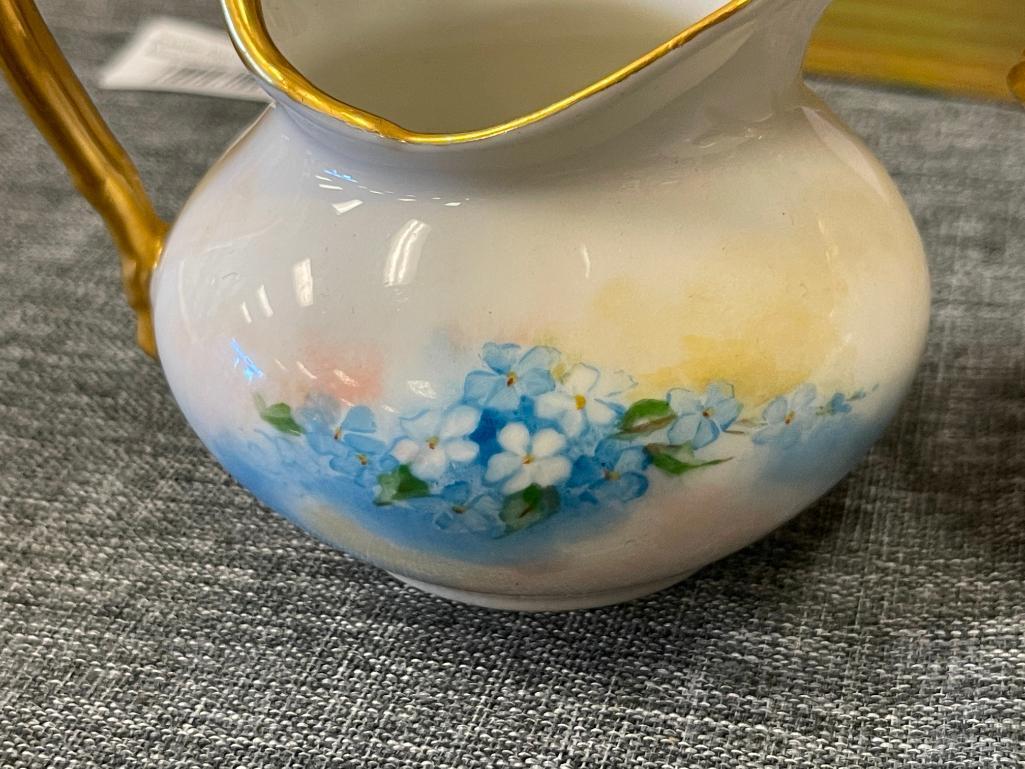 ANTIQUE LIMOGES J.P. LIMOGES PORCELAIN HAND PAINTED CREAMER AND SUGAR BOWL WITH LID MADE IN FRANCE