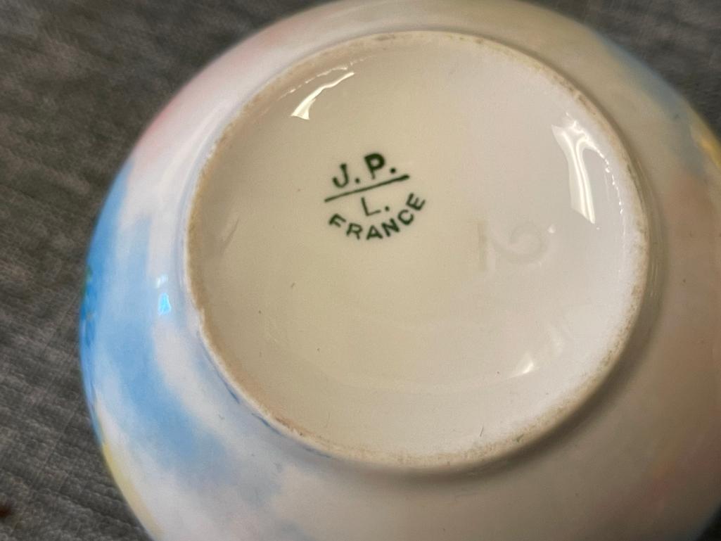 ANTIQUE LIMOGES J.P. LIMOGES PORCELAIN HAND PAINTED CREAMER AND SUGAR BOWL WITH LID MADE IN FRANCE