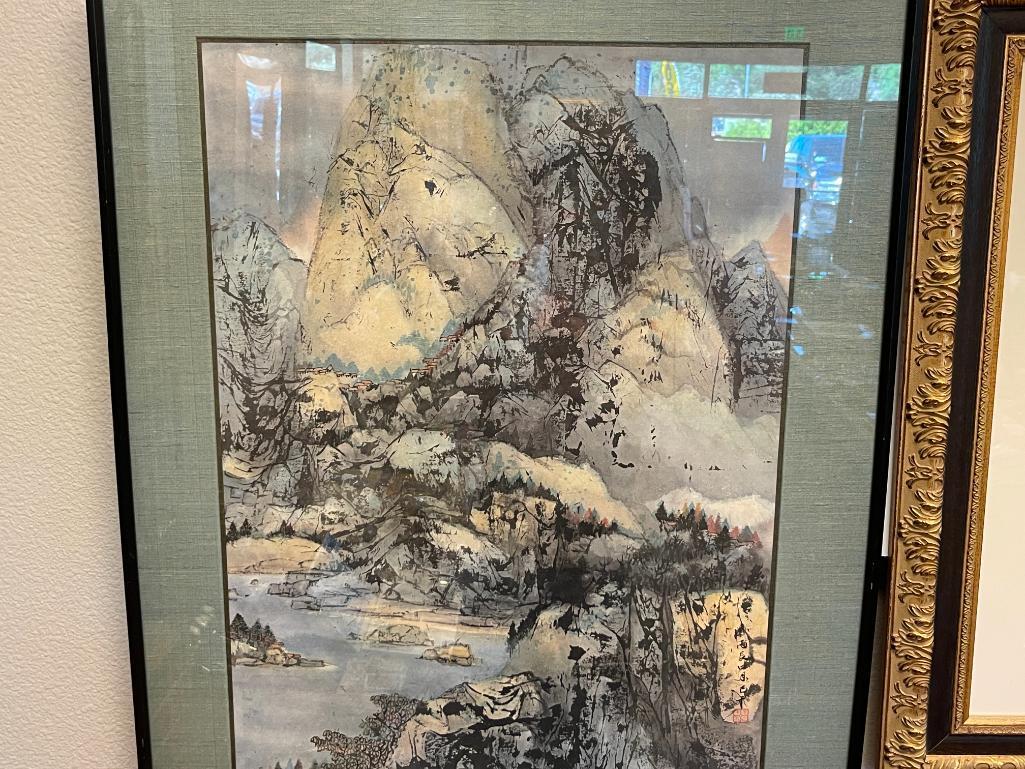 WANG CHI-CH'IEN OFFSET LITHOGRAPH BY RENOWN CHINESE-AMERICAN ARTIST TITLED "ABOVE THE LAKE"