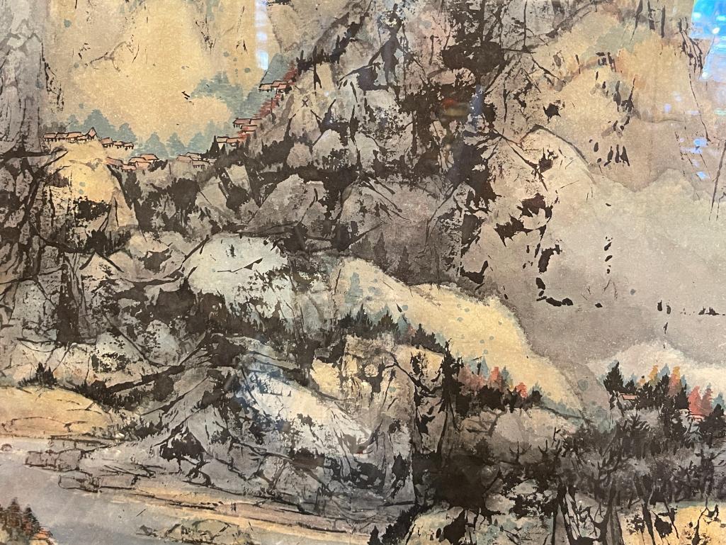 WANG CHI-CH'IEN OFFSET LITHOGRAPH BY RENOWN CHINESE-AMERICAN ARTIST TITLED "ABOVE THE LAKE"