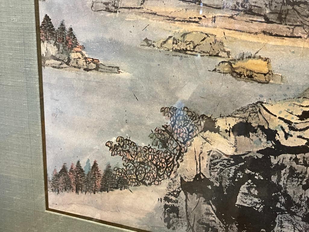 WANG CHI-CH'IEN OFFSET LITHOGRAPH BY RENOWN CHINESE-AMERICAN ARTIST TITLED "ABOVE THE LAKE"
