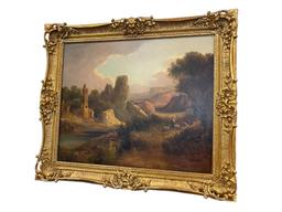DYNAMIC 1855 ORIGINAL OIL ON CANVAS ATTACHED TO BOARD REALISM PAINTING DEPICTS EUROPEAN LANDSCAPE