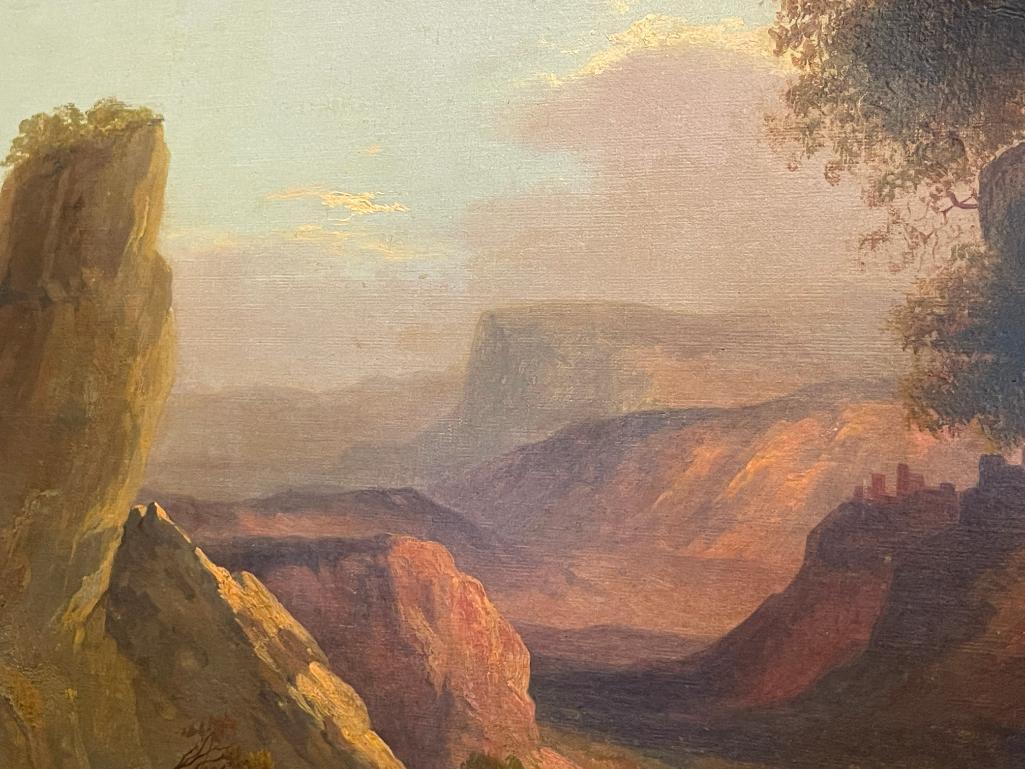 DYNAMIC 1855 ORIGINAL OIL ON CANVAS ATTACHED TO BOARD REALISM PAINTING DEPICTS EUROPEAN LANDSCAPE