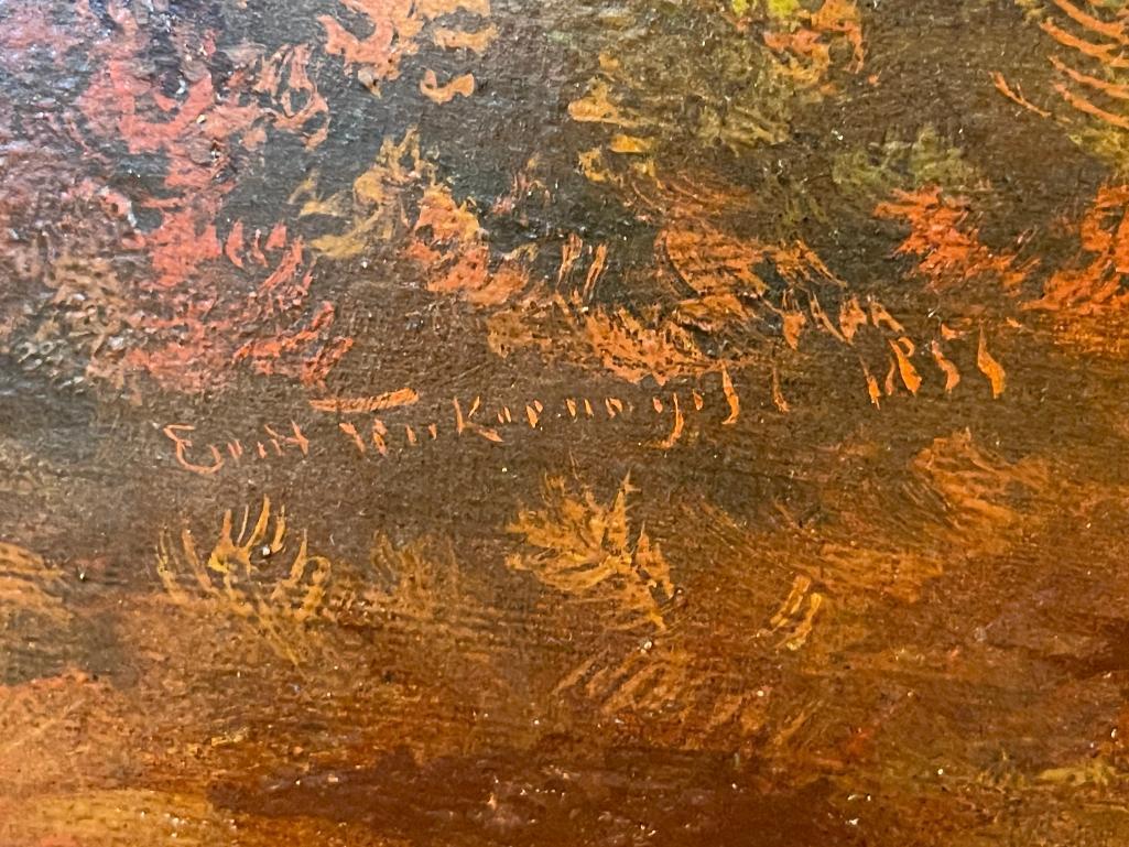 DYNAMIC 1855 ORIGINAL OIL ON CANVAS ATTACHED TO BOARD REALISM PAINTING DEPICTS EUROPEAN LANDSCAPE