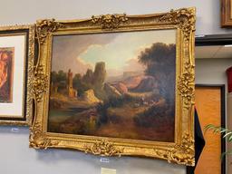 DYNAMIC 1855 ORIGINAL OIL ON CANVAS ATTACHED TO BOARD REALISM PAINTING DEPICTS EUROPEAN LANDSCAPE