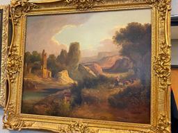 DYNAMIC 1855 ORIGINAL OIL ON CANVAS ATTACHED TO BOARD REALISM PAINTING DEPICTS EUROPEAN LANDSCAPE