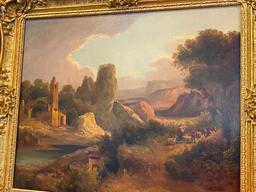 DYNAMIC 1855 ORIGINAL OIL ON CANVAS ATTACHED TO BOARD REALISM PAINTING DEPICTS EUROPEAN LANDSCAPE