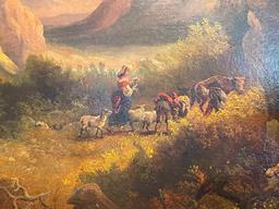 DYNAMIC 1855 ORIGINAL OIL ON CANVAS ATTACHED TO BOARD REALISM PAINTING DEPICTS EUROPEAN LANDSCAPE