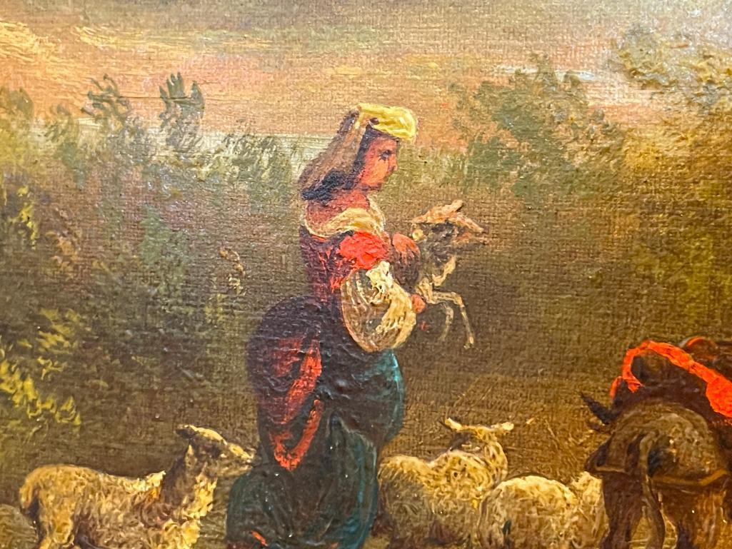 DYNAMIC 1855 ORIGINAL OIL ON CANVAS ATTACHED TO BOARD REALISM PAINTING DEPICTS EUROPEAN LANDSCAPE