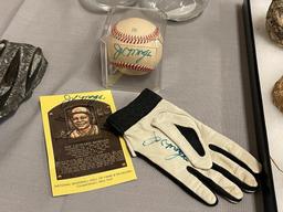 HALL OF FAMER JOE MORGAN AUTOGRAPHED BASEBALL MEMORBILLIA AUTOGRAPHED BASEBALL, BASEBALL GLOVE, AND