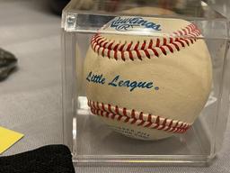 HALL OF FAMER JOE MORGAN AUTOGRAPHED BASEBALL MEMORBILLIA AUTOGRAPHED BASEBALL, BASEBALL GLOVE, AND