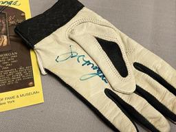 HALL OF FAMER JOE MORGAN AUTOGRAPHED BASEBALL MEMORBILLIA AUTOGRAPHED BASEBALL, BASEBALL GLOVE, AND