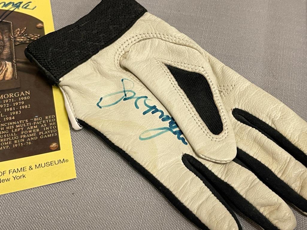 HALL OF FAMER JOE MORGAN AUTOGRAPHED BASEBALL MEMORBILLIA AUTOGRAPHED BASEBALL, BASEBALL GLOVE, AND