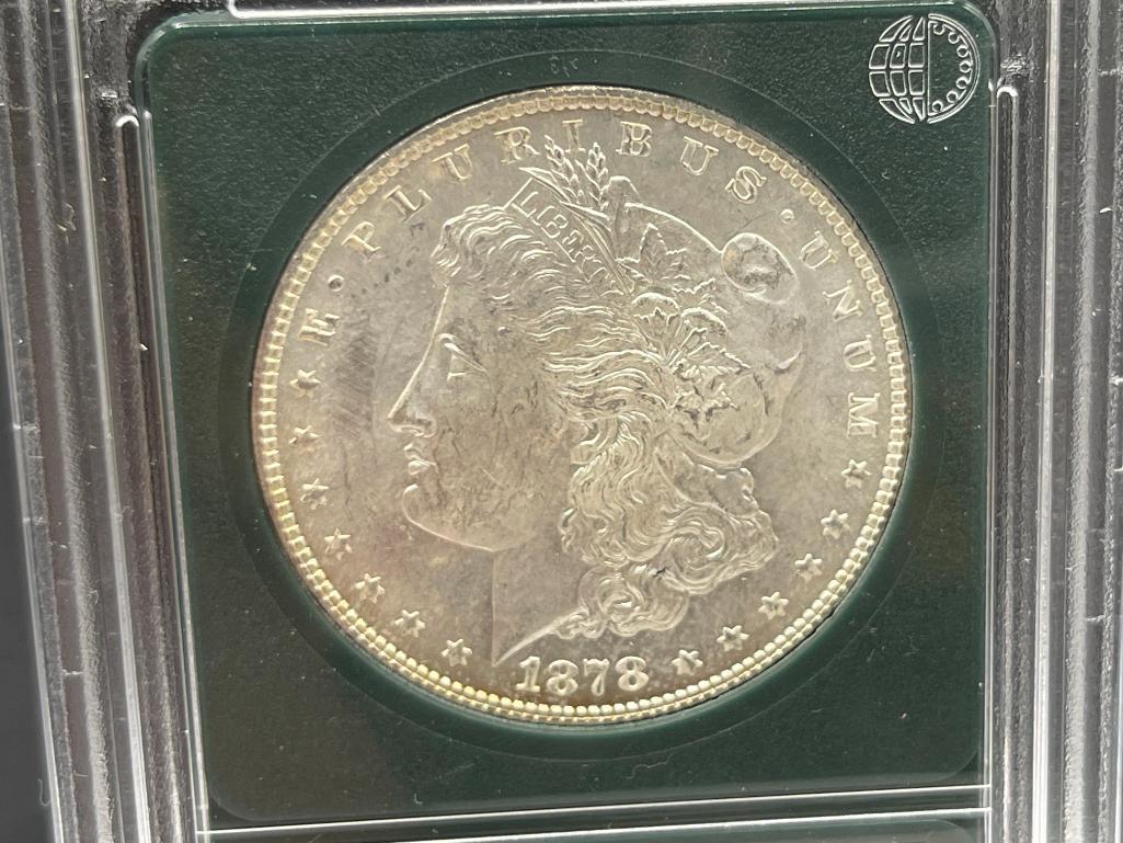 1878 U.S. MORGAN SILVER DOLLAR 7/8 TAILFEATHERS STRONG BU