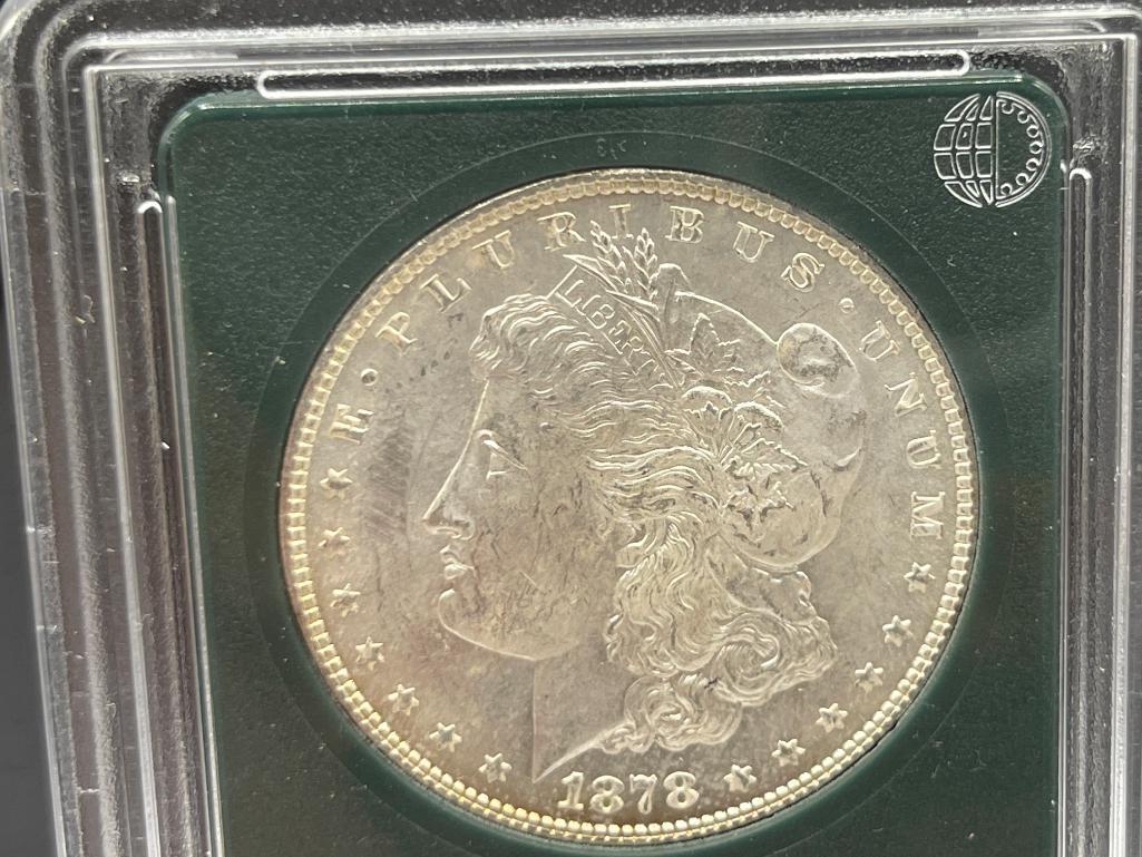 1878 U.S. MORGAN SILVER DOLLAR 7/8 TAILFEATHERS STRONG BU