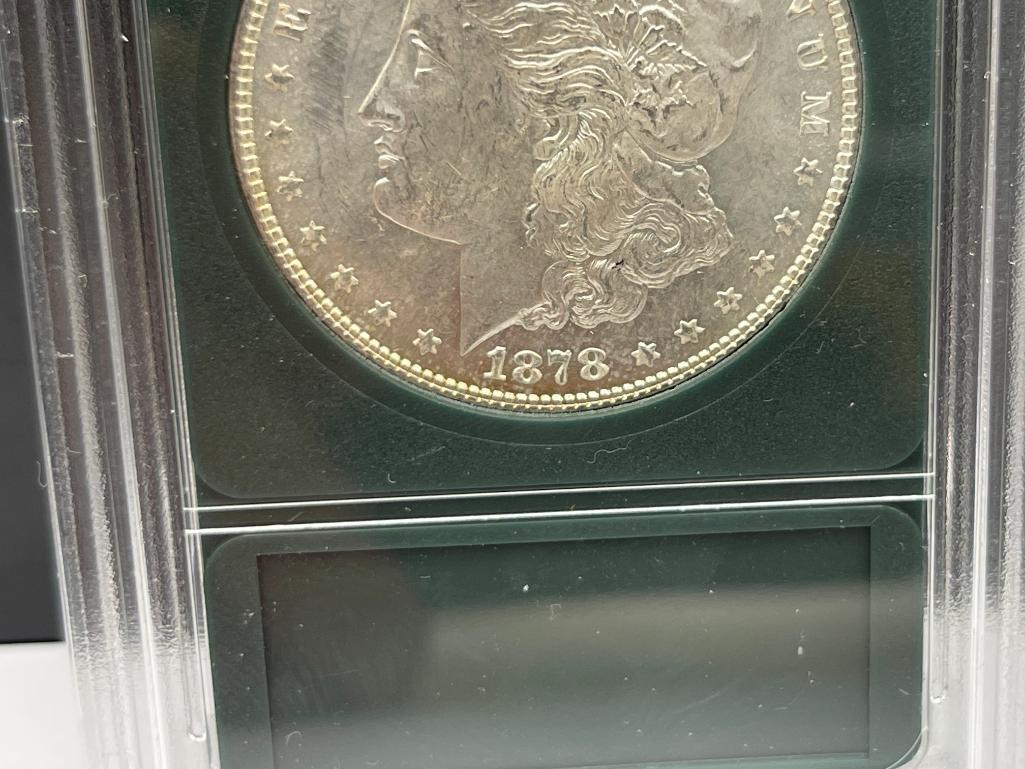 1878 U.S. MORGAN SILVER DOLLAR 7/8 TAILFEATHERS STRONG BU