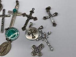 STERLING SILVER and SILVER TONE RELIGIOUS PENDANT INCLUDING CROSSES AND MORE