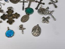 STERLING SILVER and SILVER TONE RELIGIOUS PENDANT INCLUDING CROSSES AND MORE