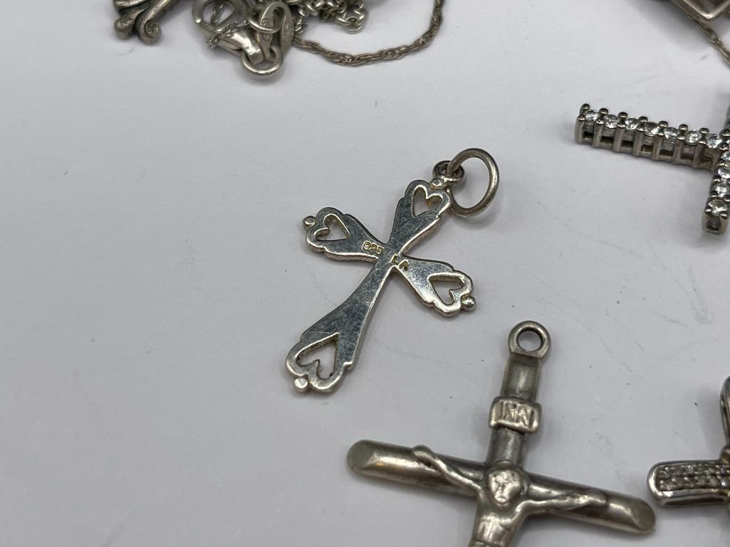 STERLING SILVER and SILVER TONE RELIGIOUS PENDANT INCLUDING CROSSES AND MORE