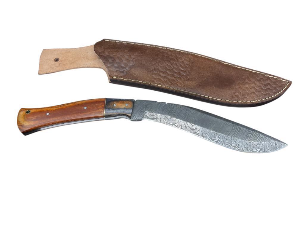 FULL TANG DAMASCUS STEEL MACHETE WITH WOOD HANDLE