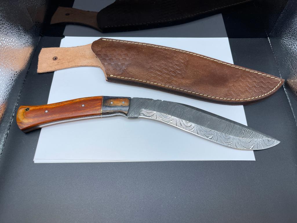 FULL TANG DAMASCUS STEEL MACHETE WITH WOOD HANDLE