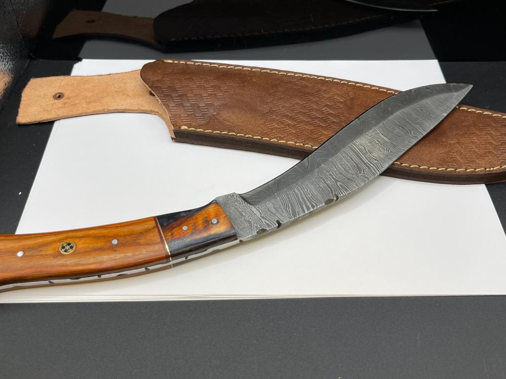 FULL TANG DAMASCUS STEEL MACHETE WITH WOOD HANDLE
