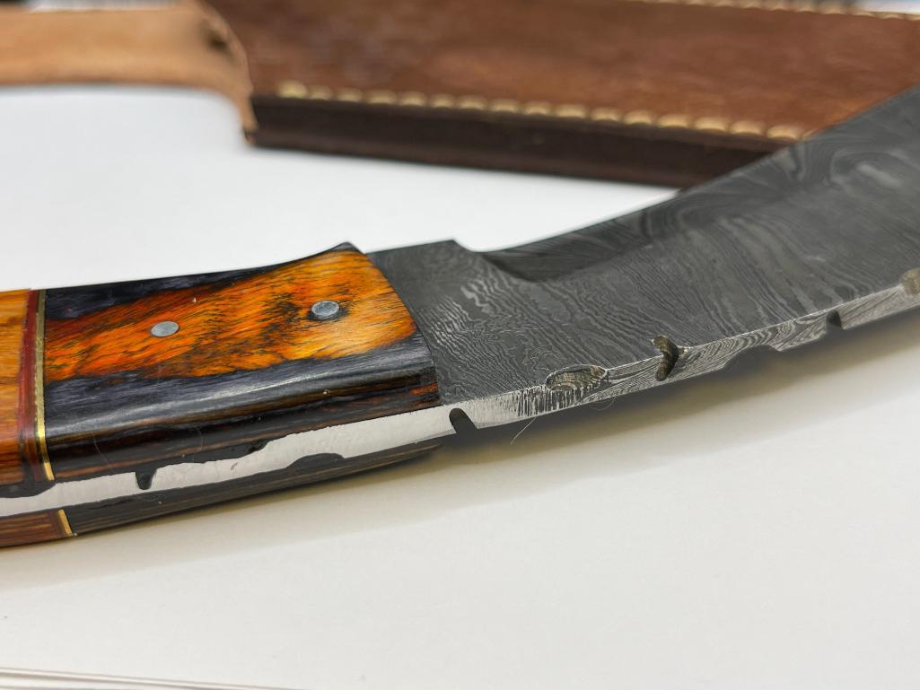FULL TANG DAMASCUS STEEL MACHETE WITH WOOD HANDLE
